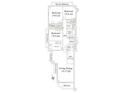 グランデュール代沢(3LDK/3階)の間取り写真