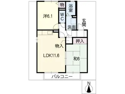 クレストコート富木島(2LDK/1階)の間取り写真