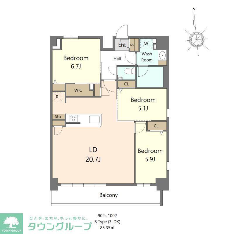 S-RESIDENCE大濠公園ACHIEVE(3LDK/9階)の間取り写真