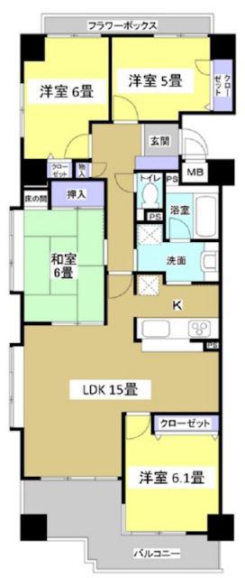 ベルジュ成子坂(4LDK/4階)の間取り写真