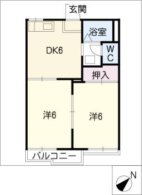ホワイトハイム(2DK/2階)の間取り写真