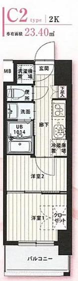CLUB ORIENT NO.103(2K/3階)の間取り写真