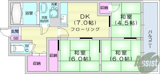 Sコーポラス幸町(3DK/5階)の間取り写真