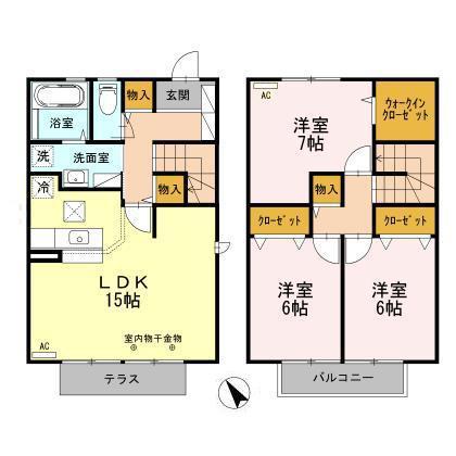 イーストヒルズ高松 H(3LDK/2階)の間取り写真