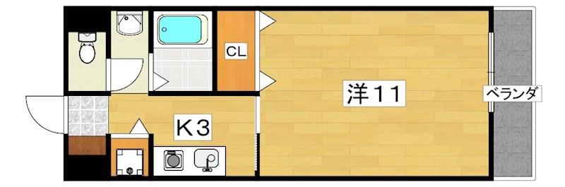 リューズ発春(1K/2階)の間取り写真