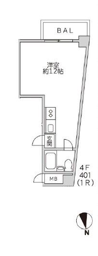 アスカ南麻布(ワンルーム/4階)の間取り写真