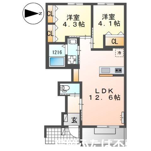 原町2丁目アパート(2LDK/1階)の間取り写真