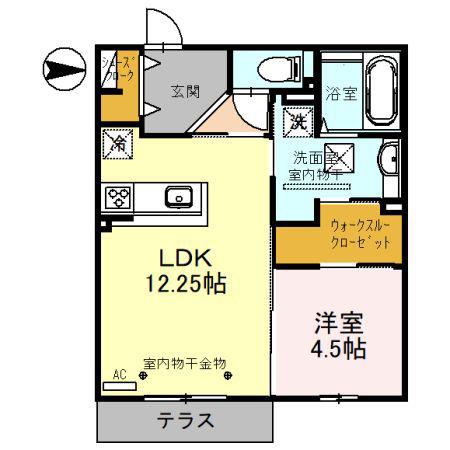 ESPOIR2(1LDK/1階)の間取り写真