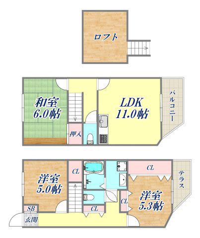 テラスハウスWAKO(3LDK/1階)の間取り写真