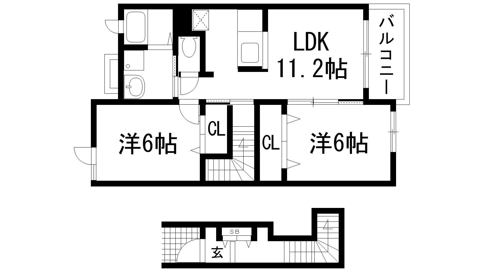 プロムナード笹部Ⅱ(2LDK/2階)の間取り写真