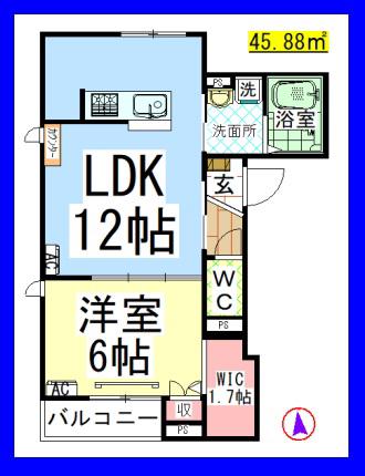 AF ラグリシーヌヤマカ(1LDK/2階)の間取り写真