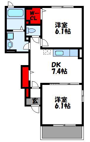 ミルト立花I(2DK/1階)の間取り写真