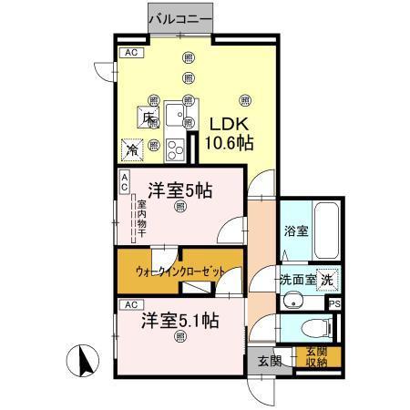 TORISIA大池(2LDK/1階)の間取り写真