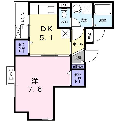 エスポワール仁(1DK/2階)の間取り写真