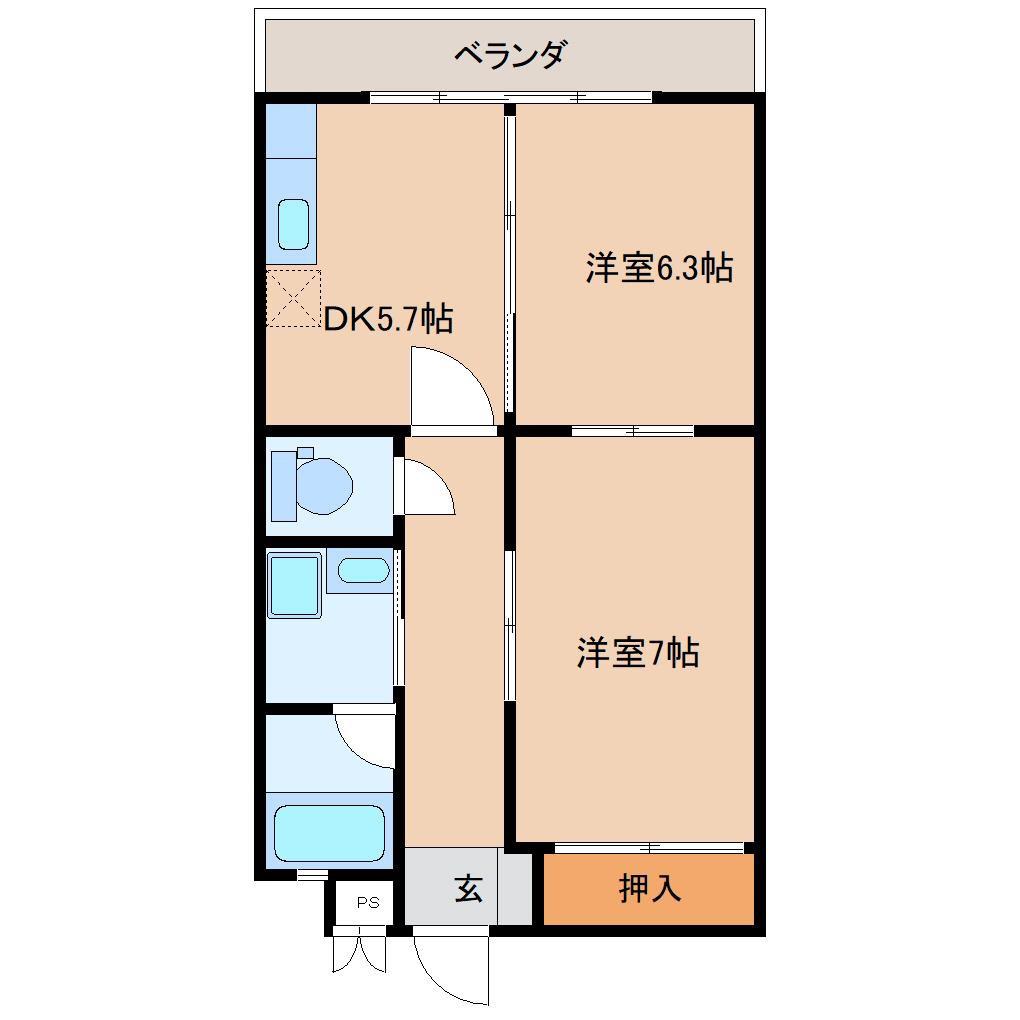 豊川グリーンハイツIII(2DK/2階)の間取り写真