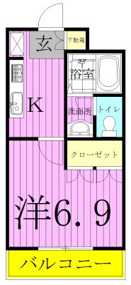 レジデンスCK(1K/1階)の間取り写真