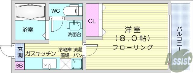 ノーブル上杉(1K/2階)の間取り写真