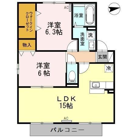 セジュ一ル清少納言C棟(2LDK/2階)の間取り写真