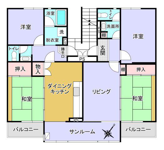 グリーン南山1-3-7号棟(4LDK/5階)の間取り写真