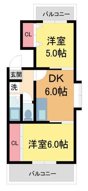 エイティ石橋(2DK/2階)の間取り写真