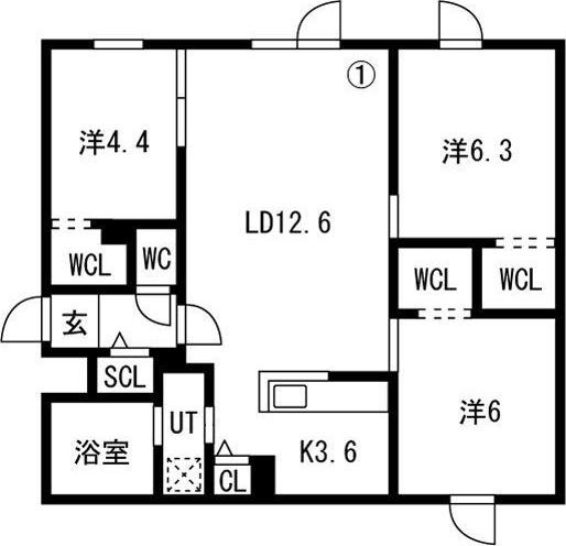 HILLS SAPPORO VI (3LDK/1階)の間取り写真