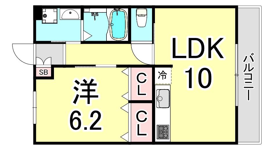 レジェンダリー甲子園浦風町(1LDK/4階)の間取り写真