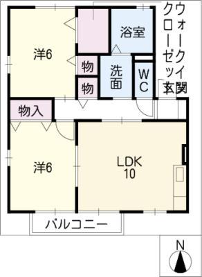プリメーロ北郷C(2LDK/1階)の間取り写真