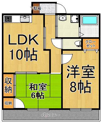 プレジデント若宮(2LDK/4階)の間取り写真