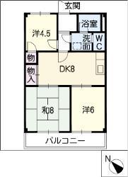 スカイメゾン大高B棟C棟(3DK/2階)の間取り写真
