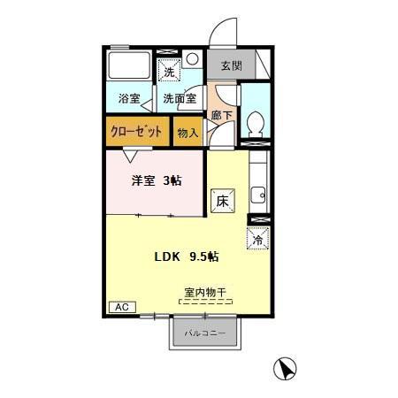 グランドゥール(1LDK/1階)の間取り写真