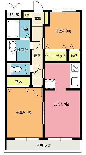 アヴェニュー北上尾(2LDK/3階)の間取り写真