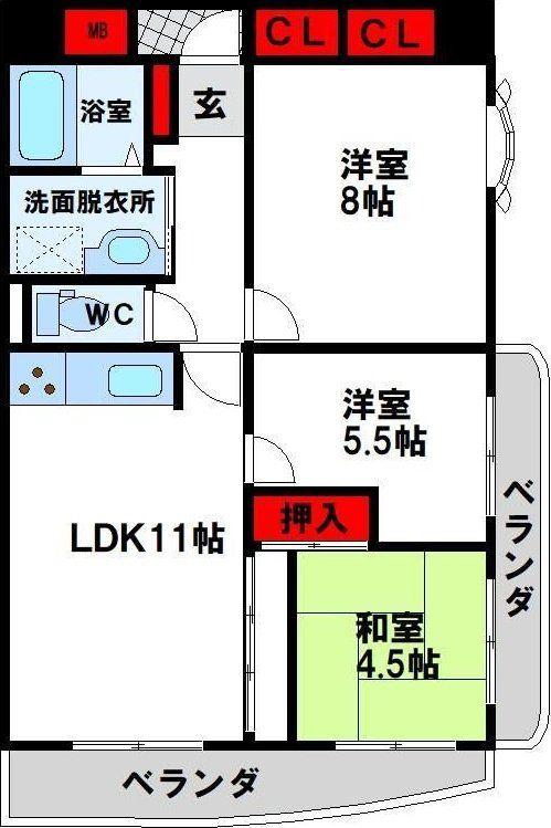 ラディア霧ケ丘(3LDK/5階)の間取り写真