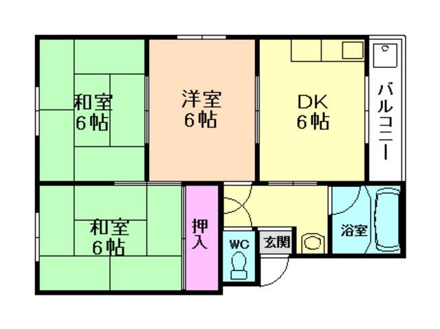 第2向和マンション(3DK/3階)の間取り写真