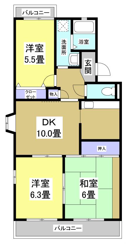 ボヌール(2LDK/2階)の間取り写真