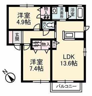 オーパスワン(2LDK/1階)の間取り写真