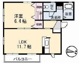 NEOクラレッドシティB棟(1LDK/2階)の間取り写真
