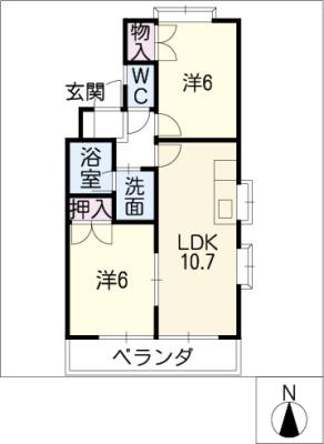 ペルテI(2LDK/1階)の間取り写真