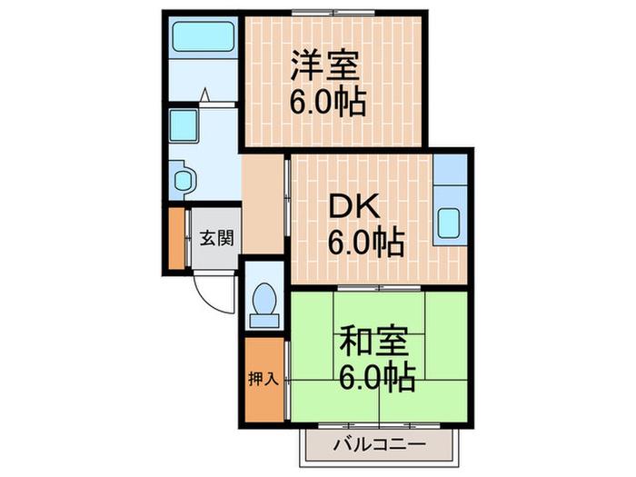パストラル本多聞II(2DK/1階)の間取り写真