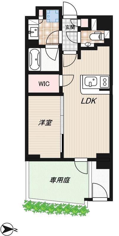 リッジ新宿西落合(1LDK/1階)の間取り写真
