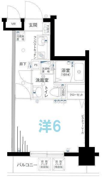グリフィン横浜・桜木町参番館(1K/3階)の間取り写真