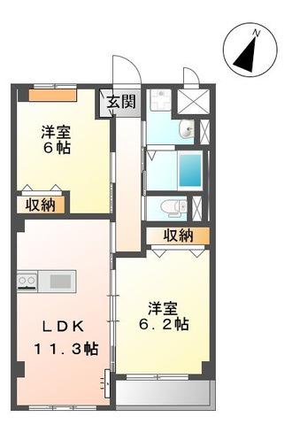 グリーンコート宮城野(2LDK/3階)の間取り写真