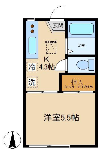 ドエル都立大(1K/1階)の間取り写真