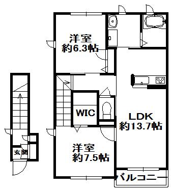 シャーメゾンすずかけ台C(2LDK/2階)の間取り写真