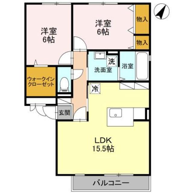 ベルデュール弐番館(2LDK/2階)の間取り写真
