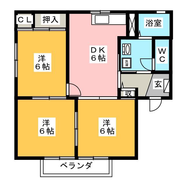 ディアステージ A棟(3DK/1階)の間取り写真