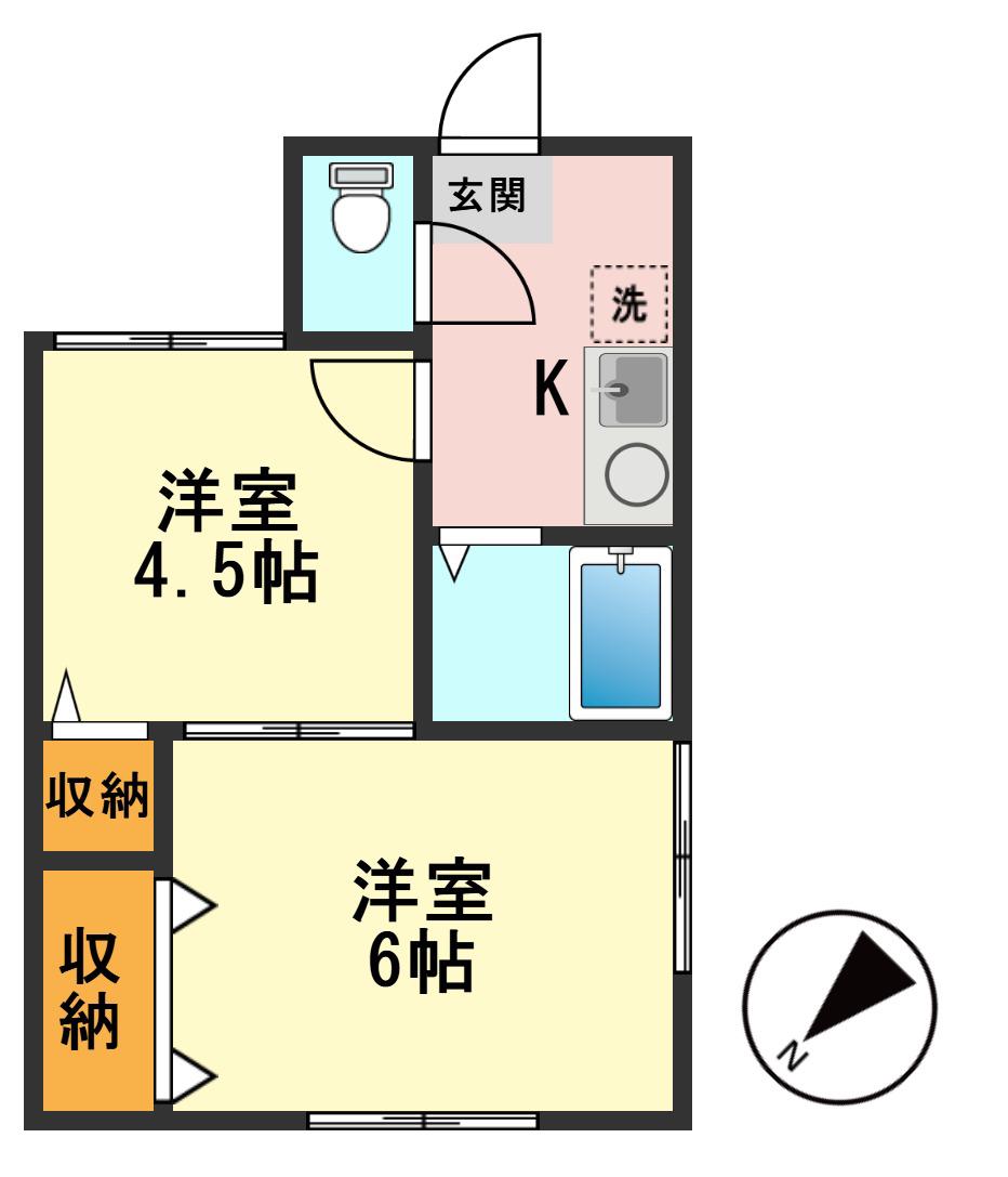 恵山荘(2K/2階)の間取り写真