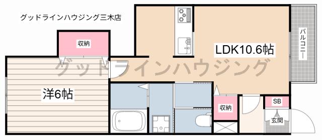 サラスヴァーティーY(1LDK/1階)の間取り写真