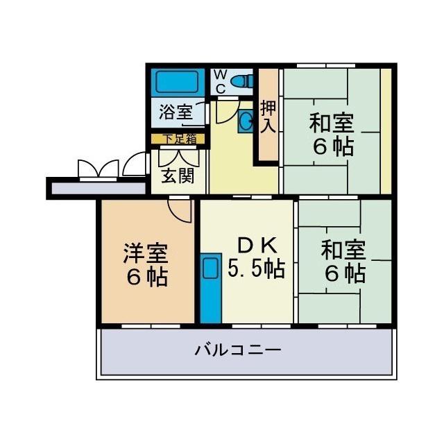 スカイハイツ秦A(3DK/1階)の間取り写真