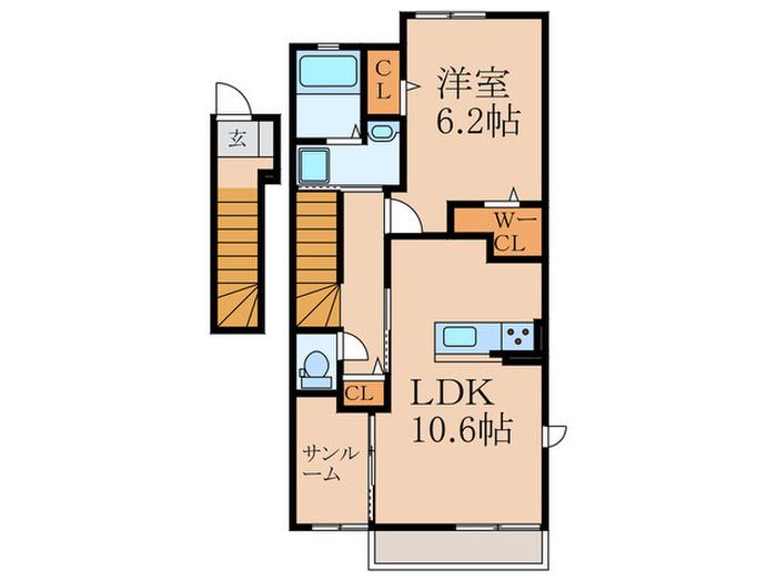 フィデール行橋A(1LDK/2階)の間取り写真
