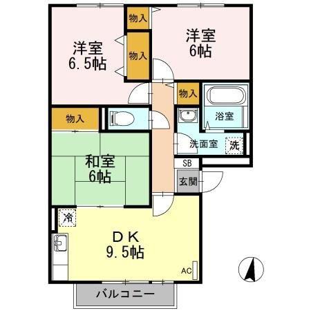 JR山陽本線 庭瀬駅 徒歩11分 3階建 築25年(3DK/3階)の間取り写真